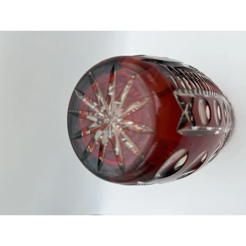 RARE Vintage Cranberry Red Cut to Clear Bohemian Heavy Crystal Vase 10